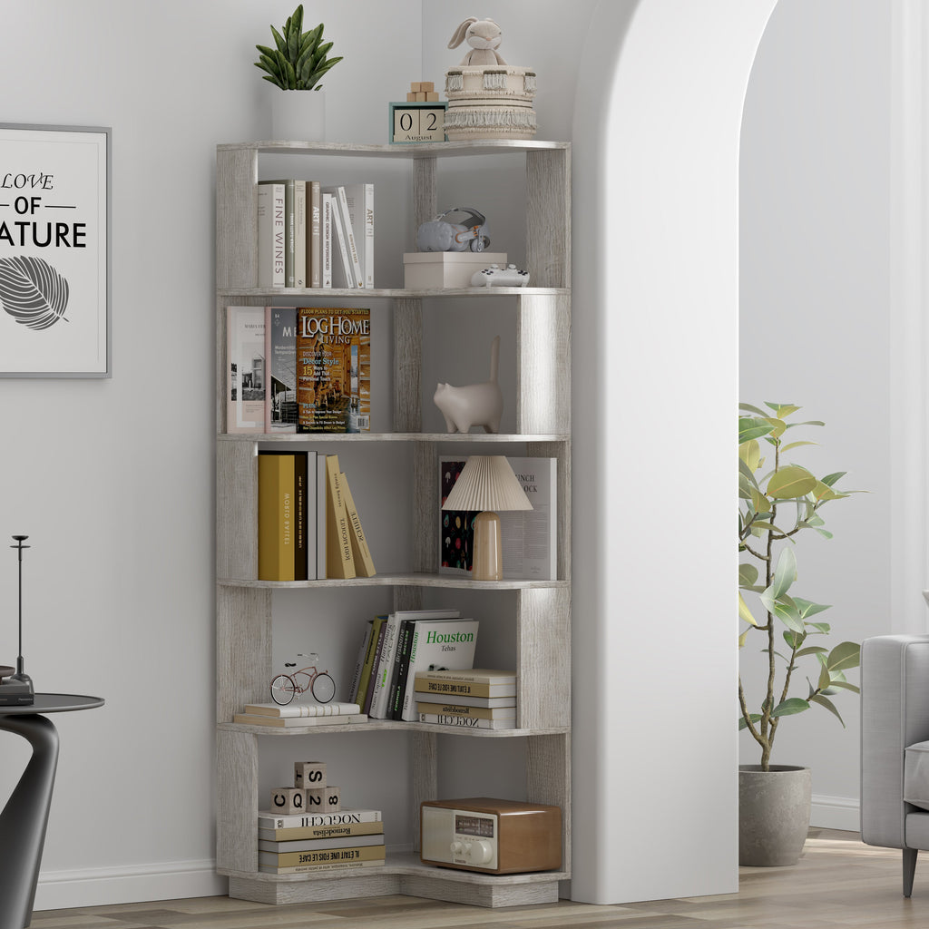6 Tier Freestanding L-Shaped Corner Bookshelf