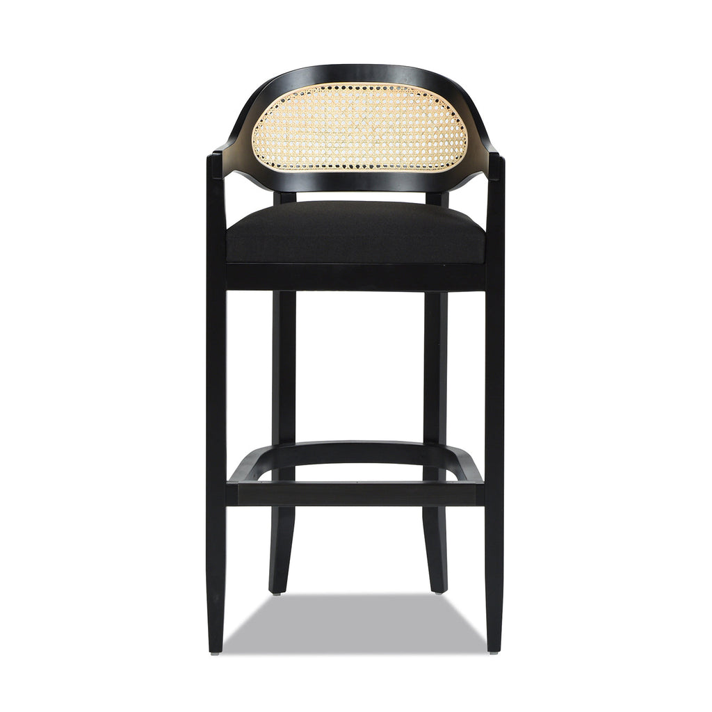 Americana Mid-Century Modern Cane Back Bar Stool in Jet
