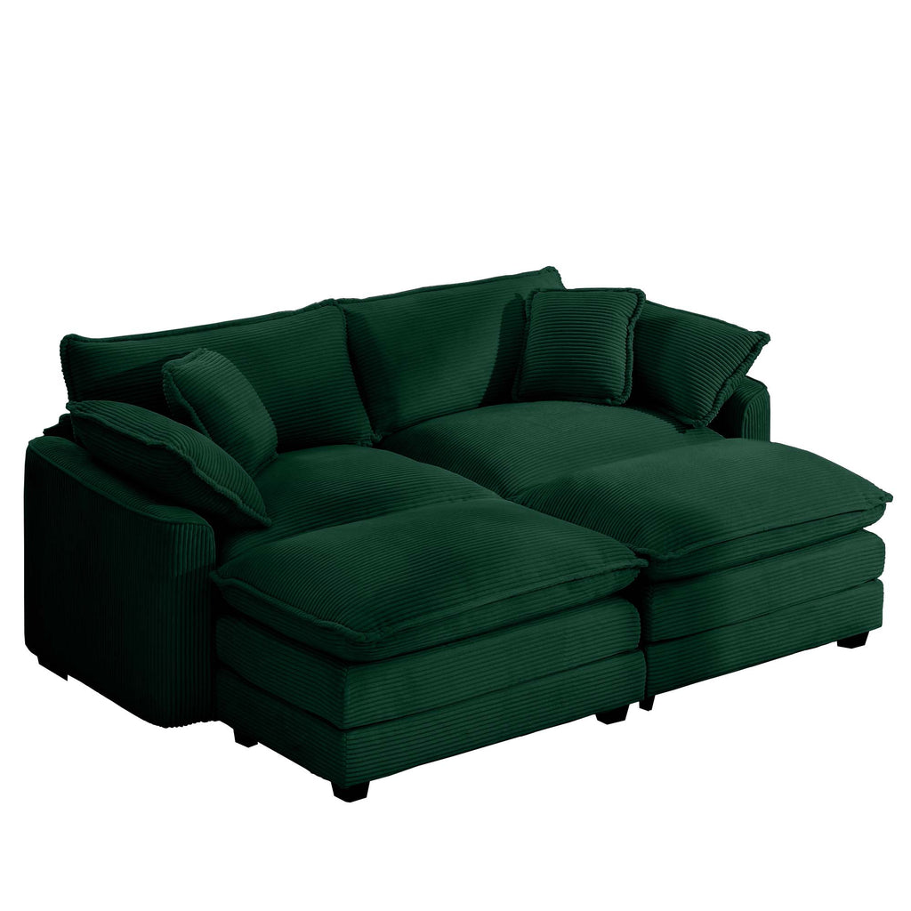 Corduroy Two-Seater Sofa with Ottoman