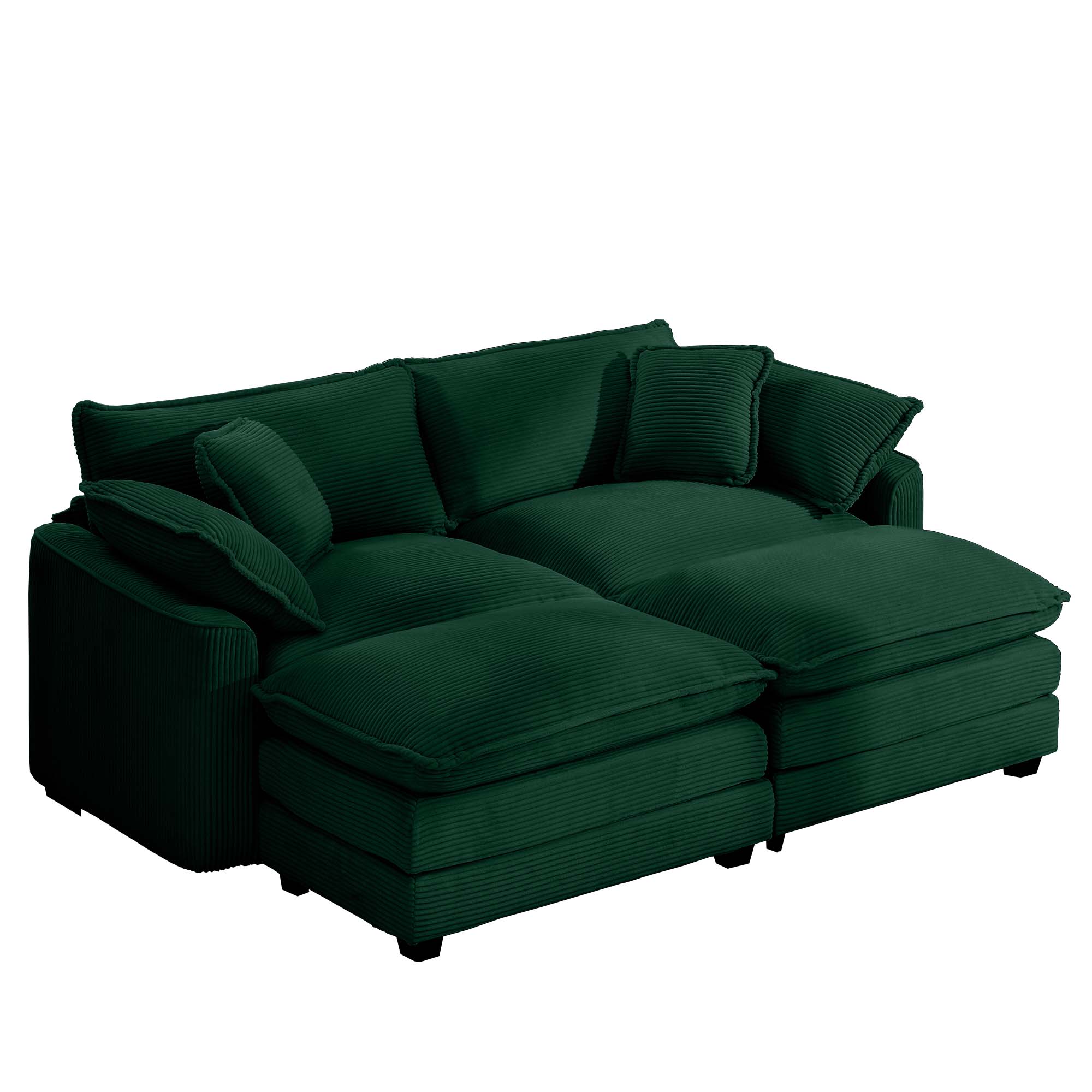 Corduroy Two-Seater Sofa with Ottoman
