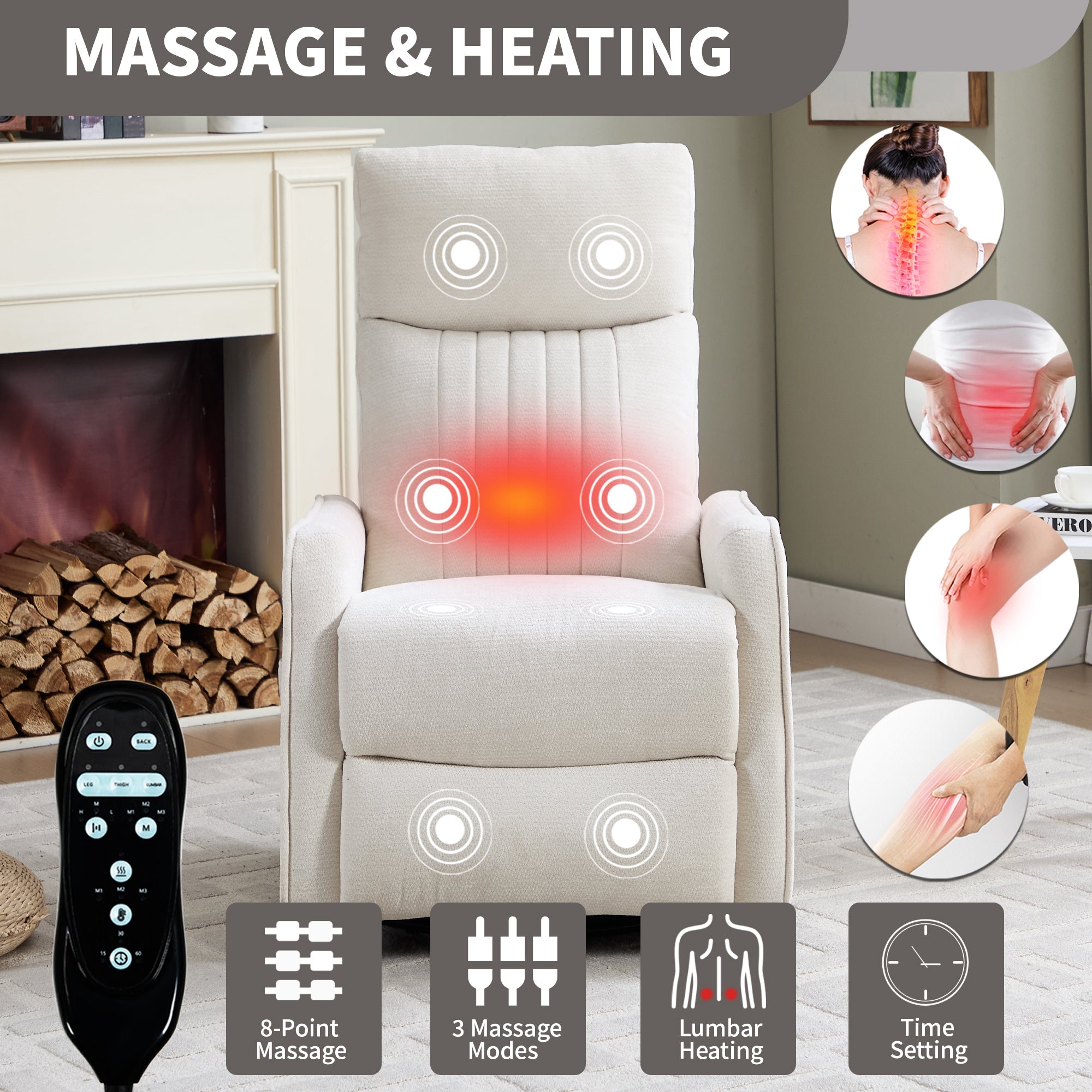 Beige Heat Massage Manual Recliner Chair