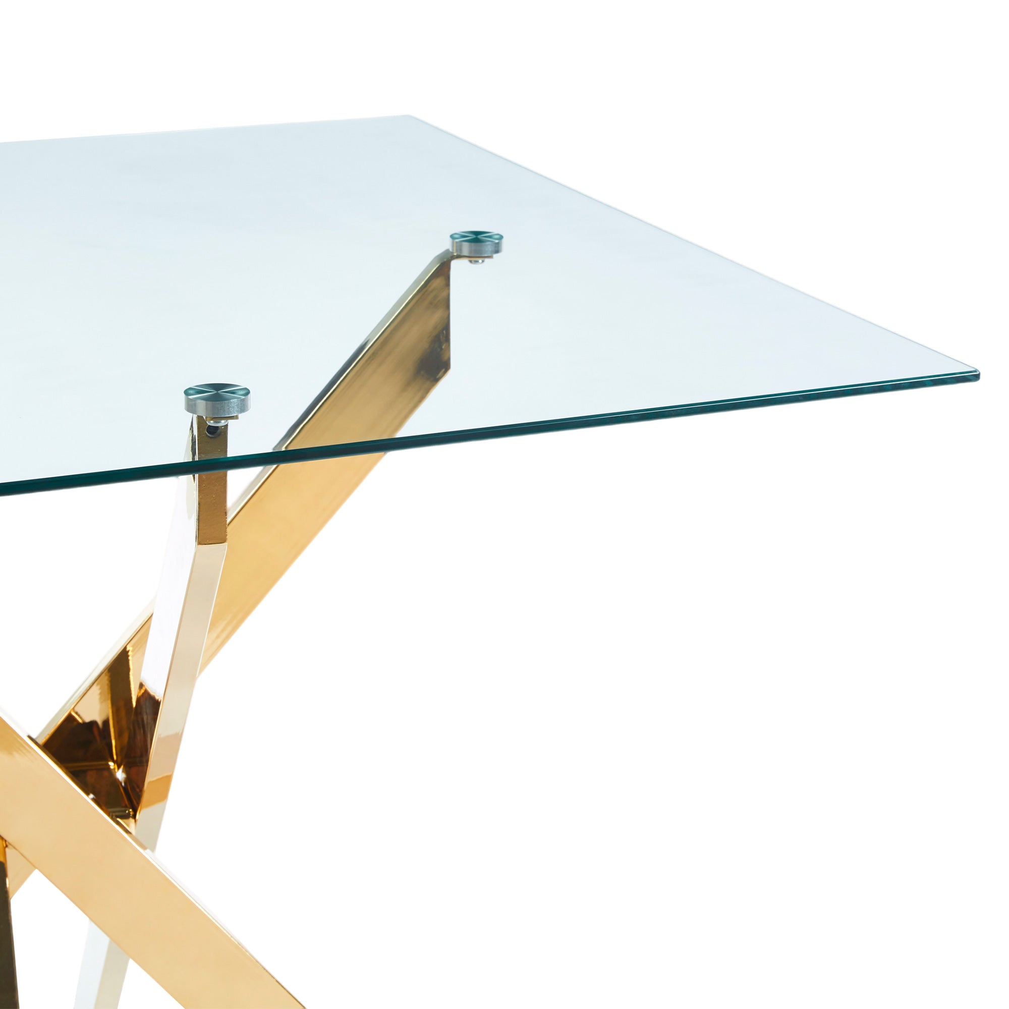 Dining Table with Cross Metal Leg and Tempered Glass