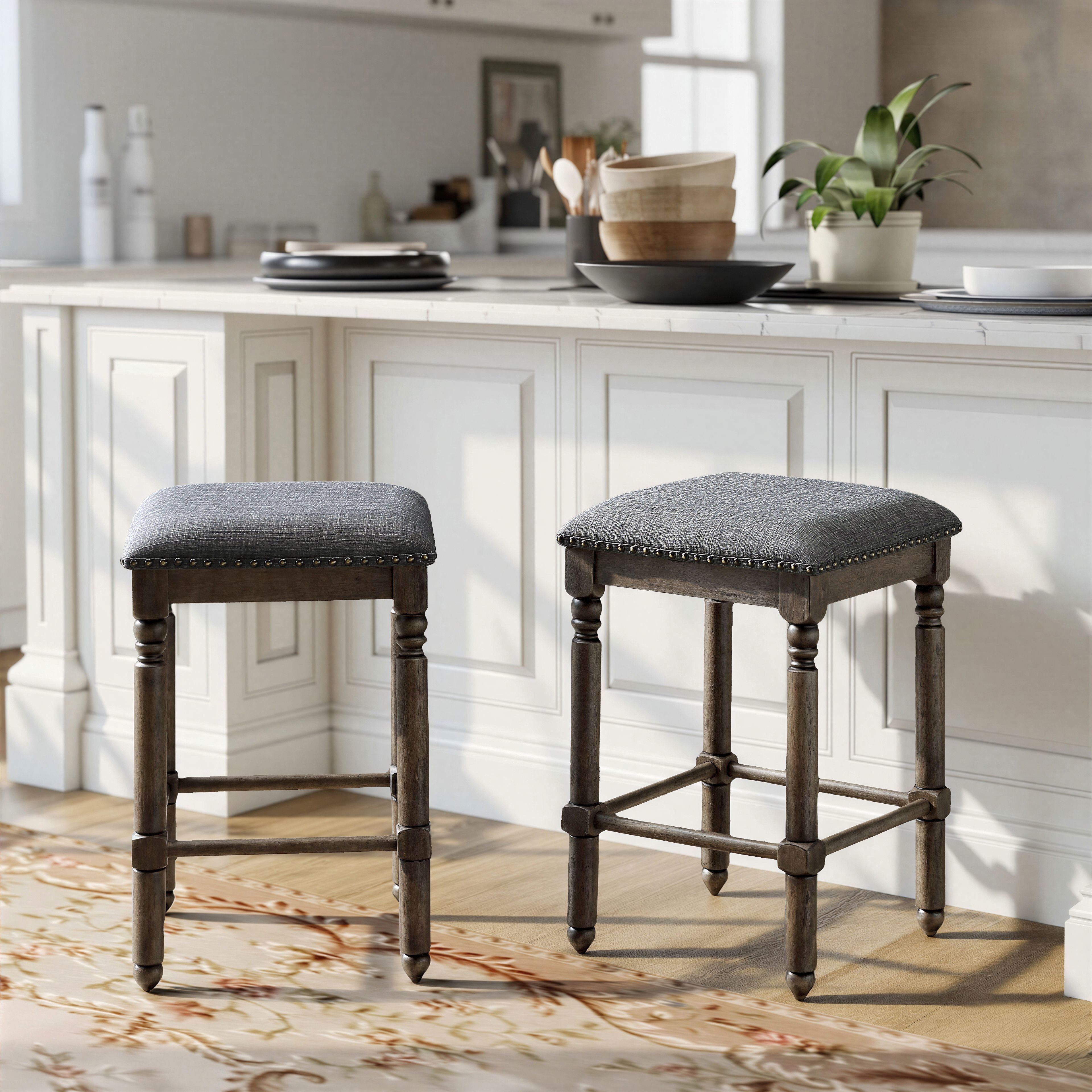 Arnhem Wood Upholstered Swivel Counter Height Stool, Set of 2