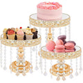 3-Piece Round Metal Cake Stand Set with Crystal Pendants Gold