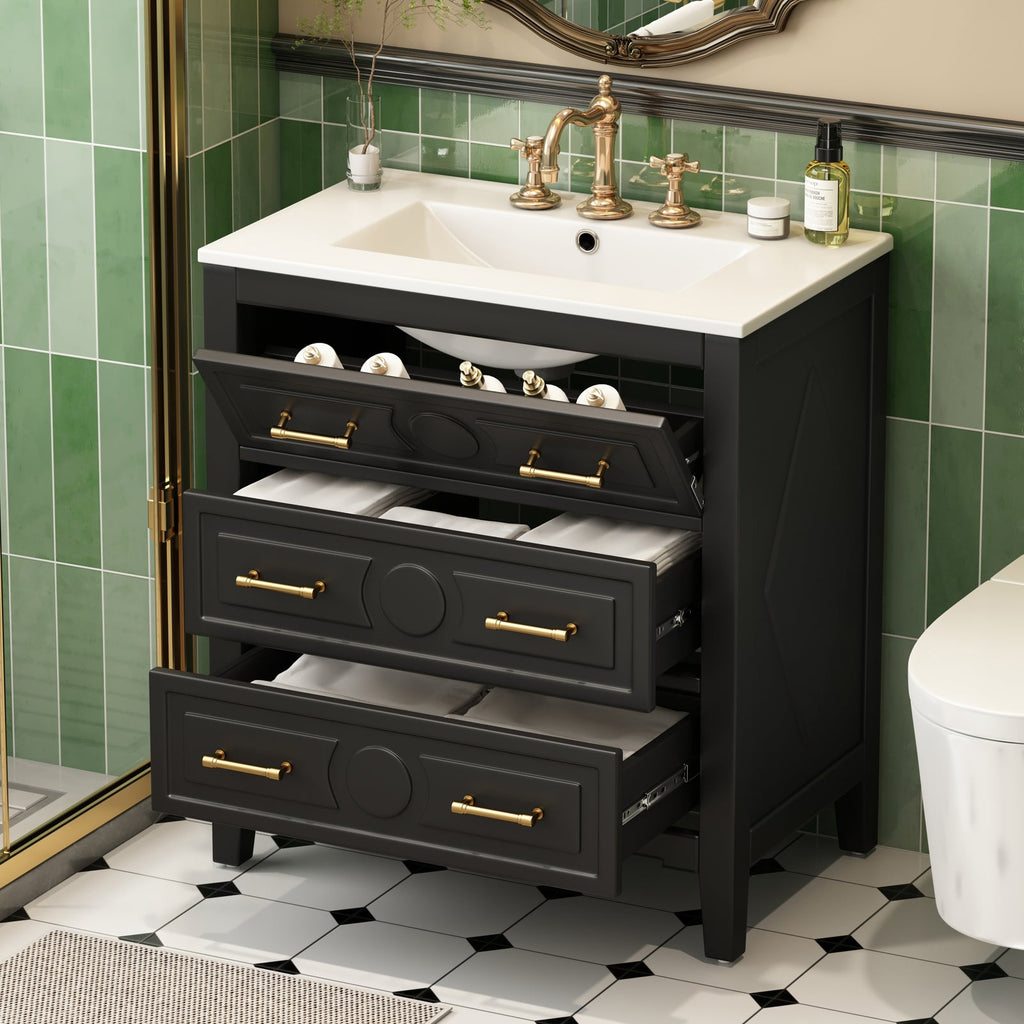 30" Bathroom Vanity with Ceramic Sink Combo