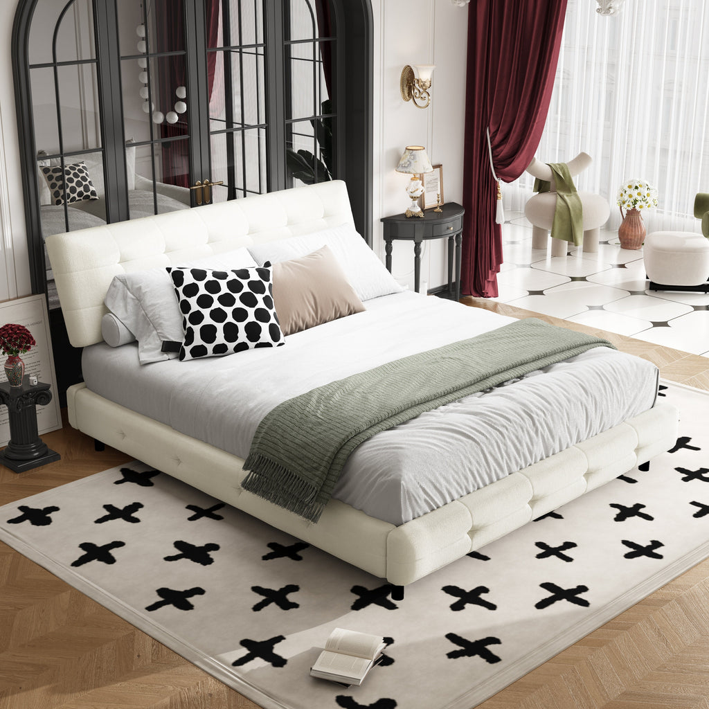 Queen Size Tufted Bed Frame with Extra-Large Ultra-Soft Cloud Pillow Design