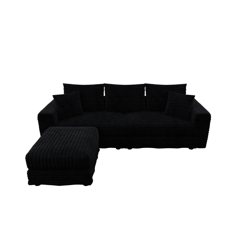 Plush Corduroy 3-Seat Sofa, Modern Comfy Upholstered Couch