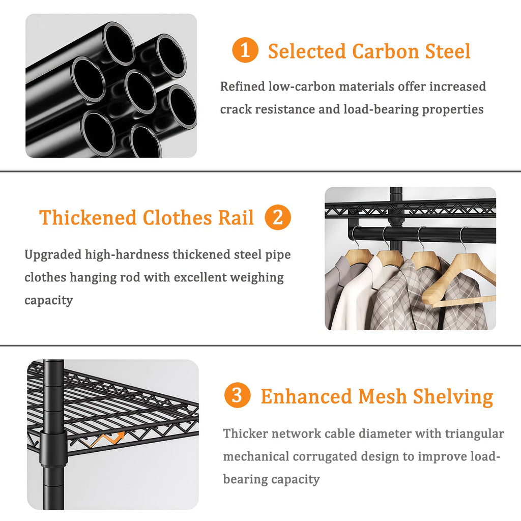 Heavy Duty Clothes Rack, Freestanding Closet Organizer
