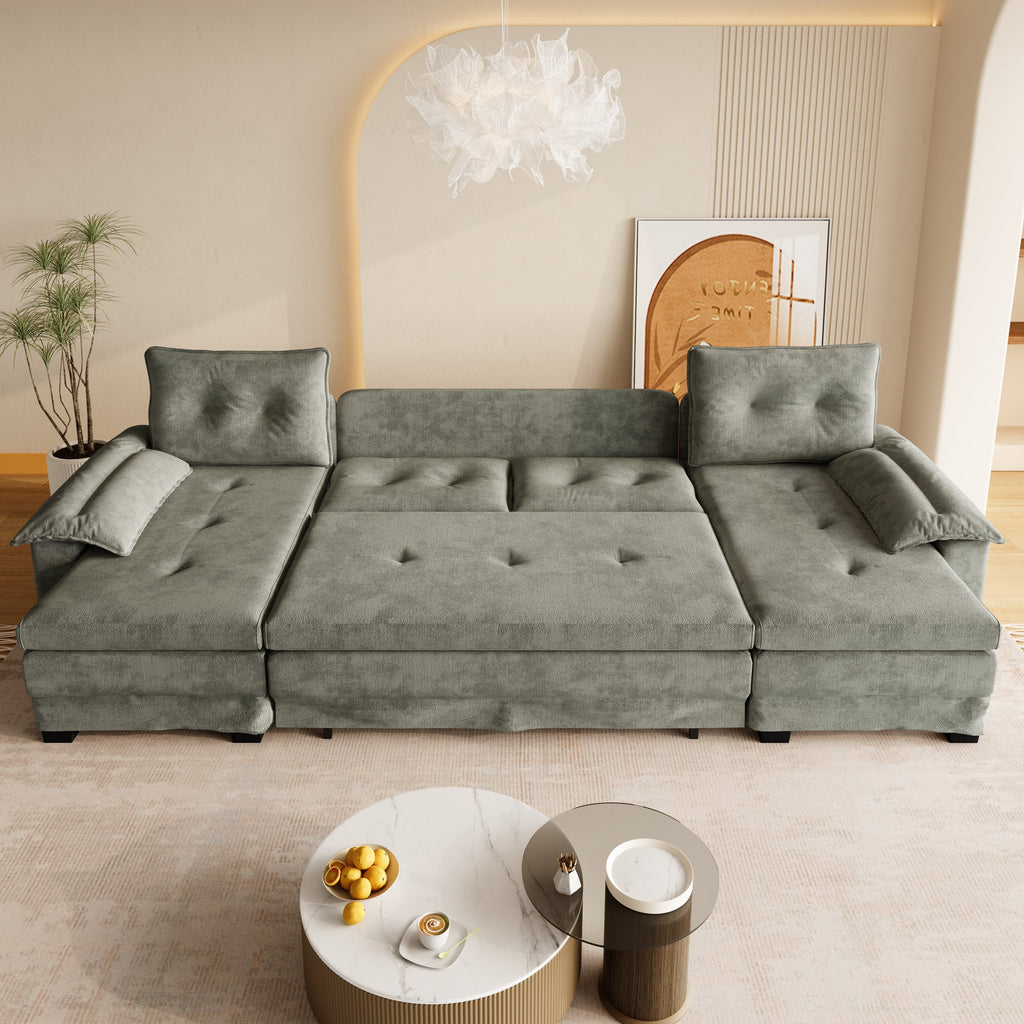 109.5" U-Shaped Sleeper Sofa with Pull Out Bed