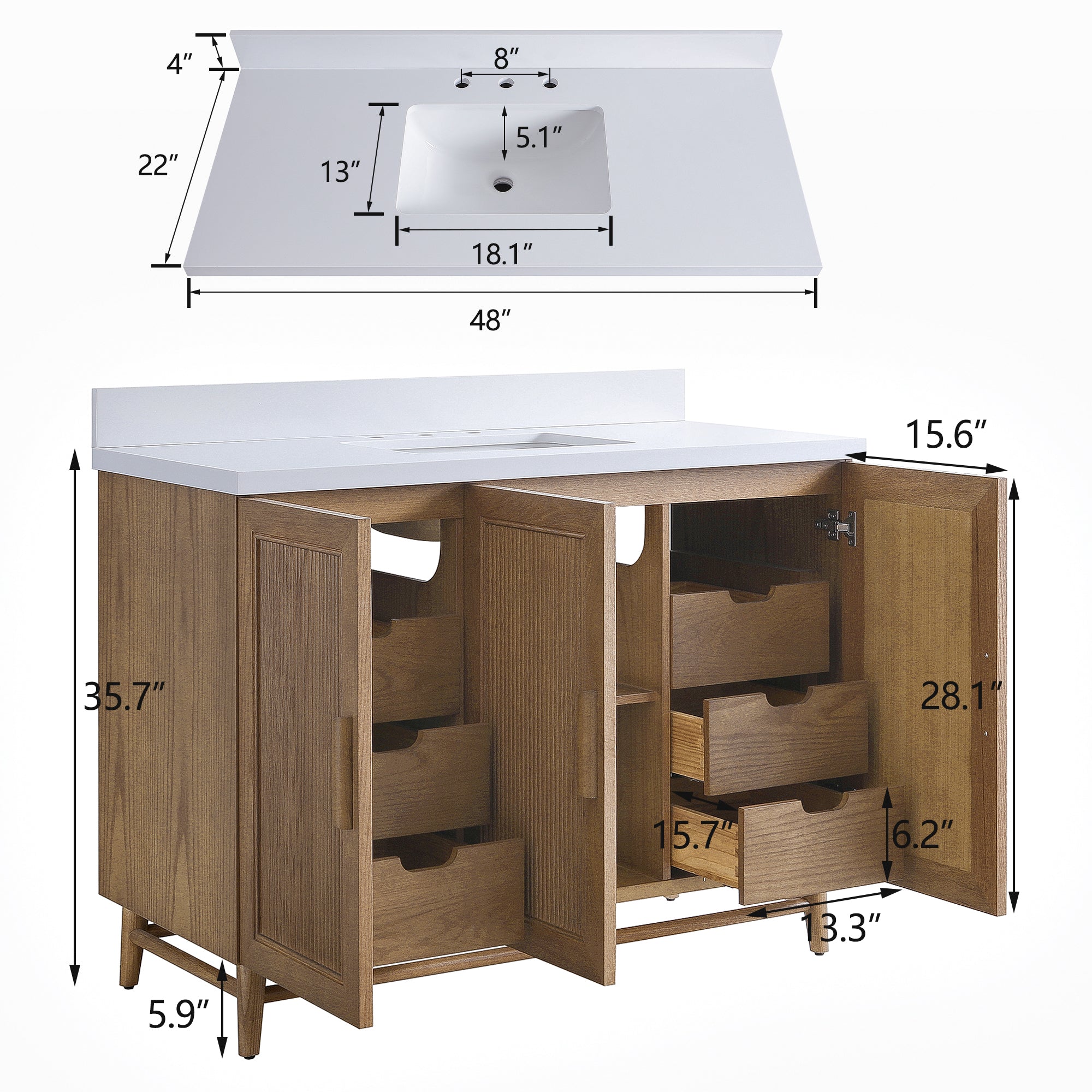 48'' Freestanding Single Sink Light Coffee Bathroom Vanity