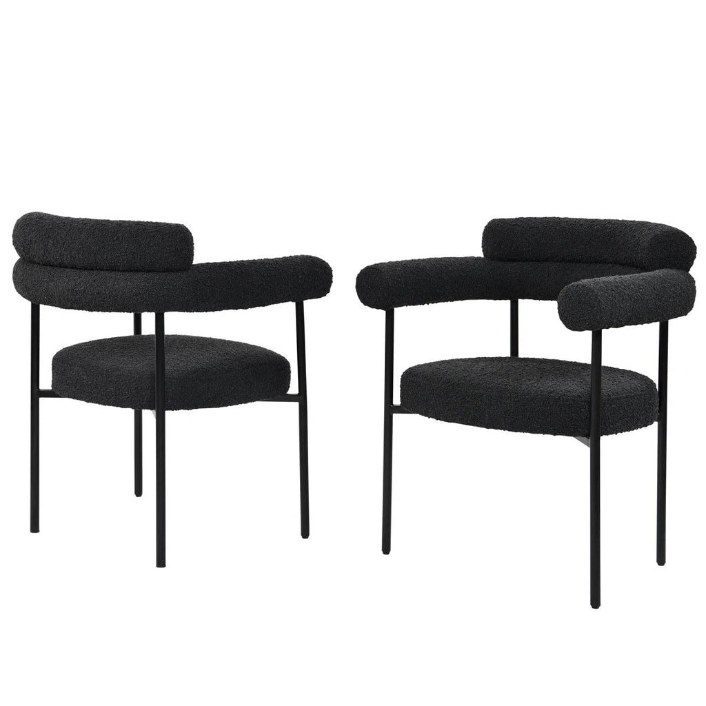 Set of 2 Boucle Fabric Kitchen Dining Chair with Armrest