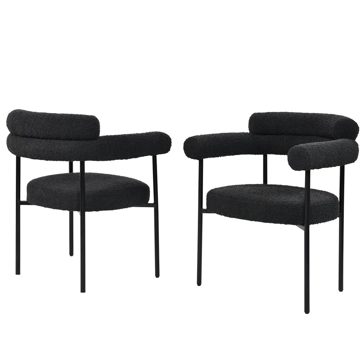 Set of 2 Boucle Fabric Kitchen Dining Chair with Armrest