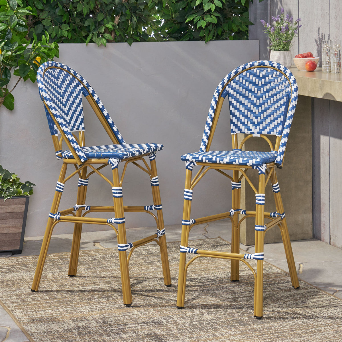 29.5" Outdoor PE Rattan French Barstool