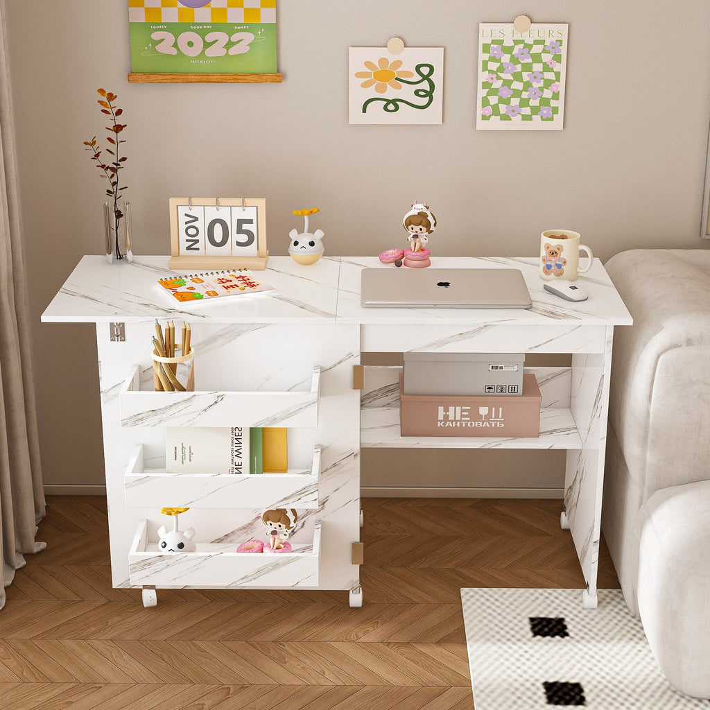 4-in-1 Folding Sewing Table with Lockable Wheels