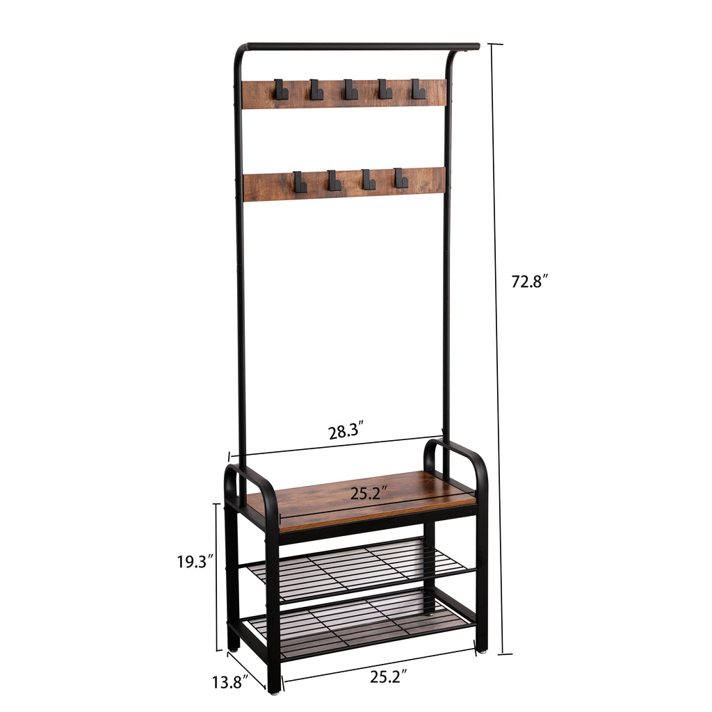 Coat Rack Hall Tree with Shoe Bench for Entryway