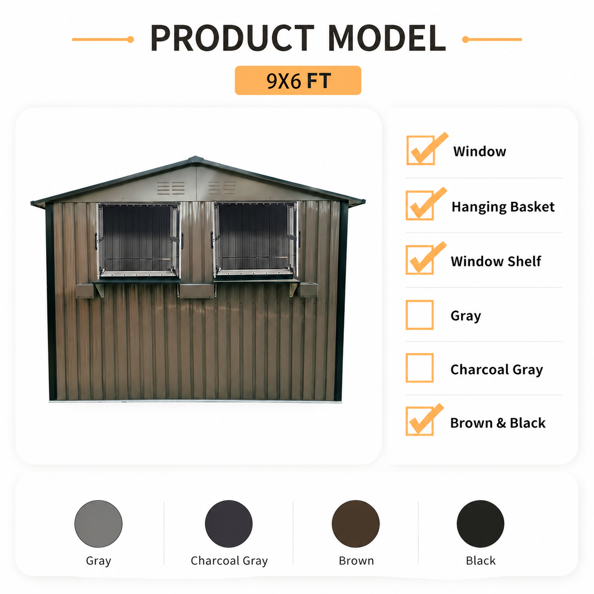 9x6 FT Outdoor Metal Storage Shed with Window & Flower Rack