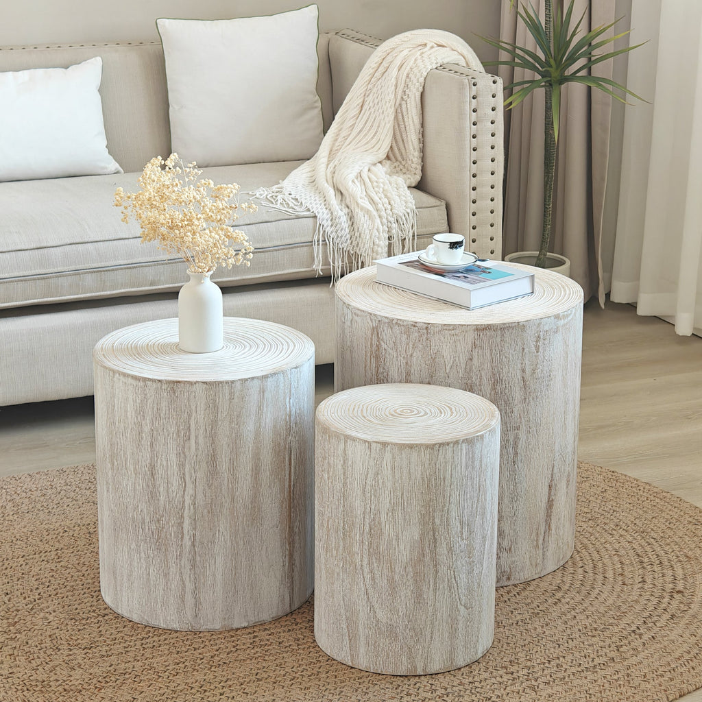 Set of 3 Rounded Wood Coffee Tables, End Tables, Plant Stands