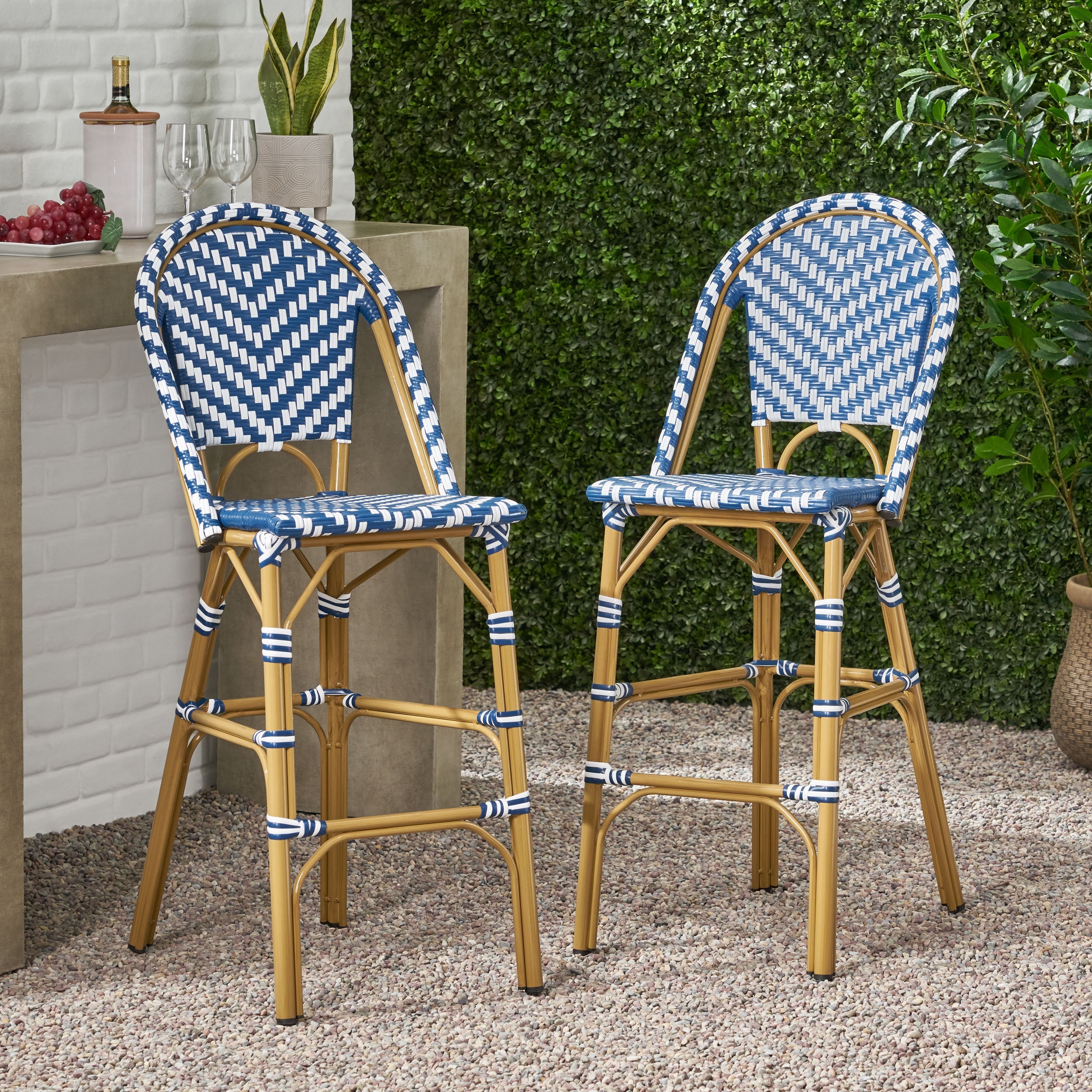 29.5" Outdoor PE Rattan French Barstool