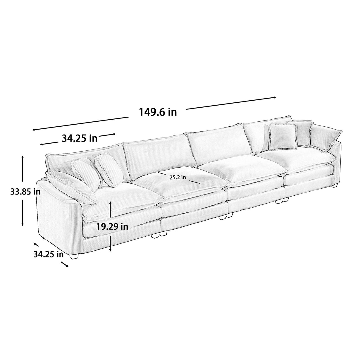 Modern Upholstered 4 Seater Fabric Sofa