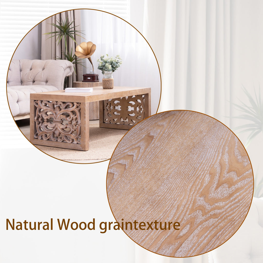 47.2" Rustic Carved Wood Coffee Table