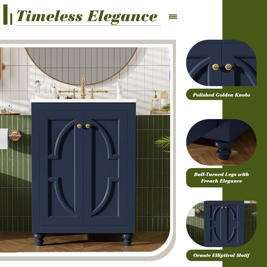 24" Modern Bathroom Vanity With Ornate Elliptical Motif Design