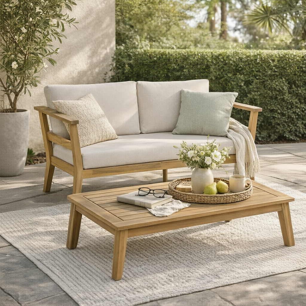 Acacia Outdoor Loveseat & Coffee Table Set for Patio