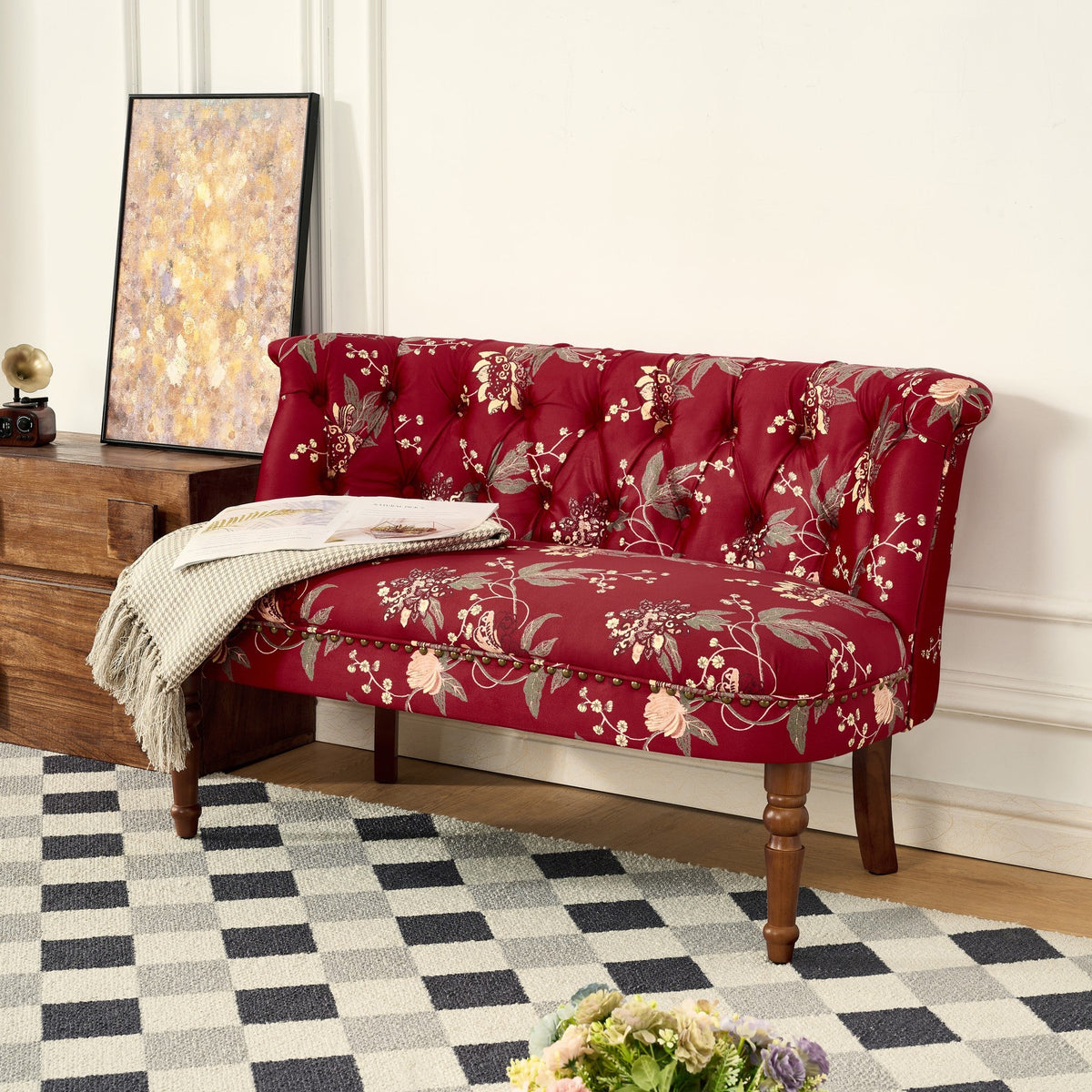 Sofa Chair Living Room Single Sofa Chair & Tufted Floral Bench