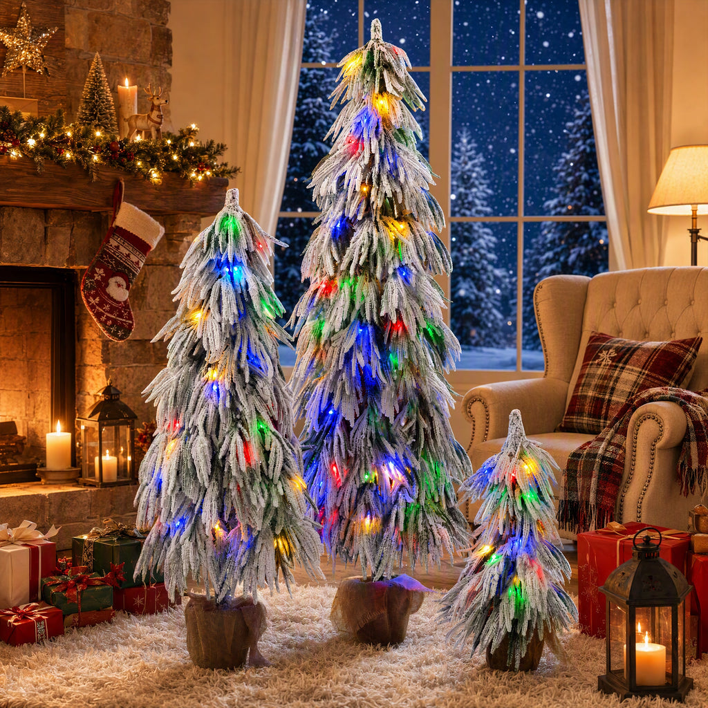 Pre-Lit Flocked Christmas Tree Set of 3