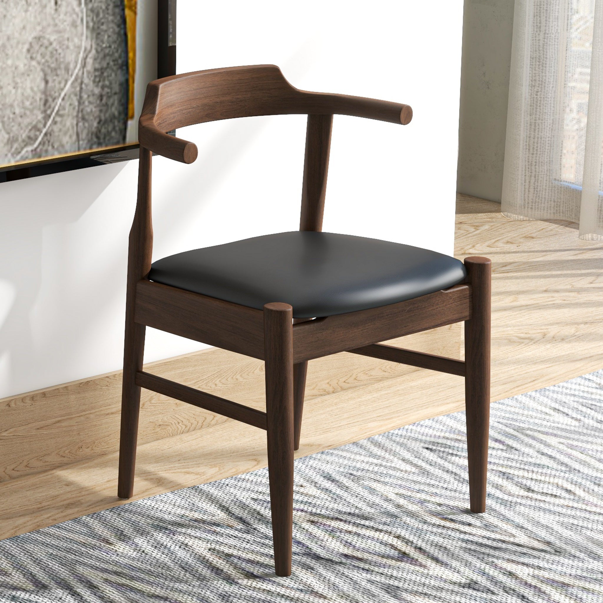 Leon Mid-Century Modern Leather Dining Chair (Set of 2)