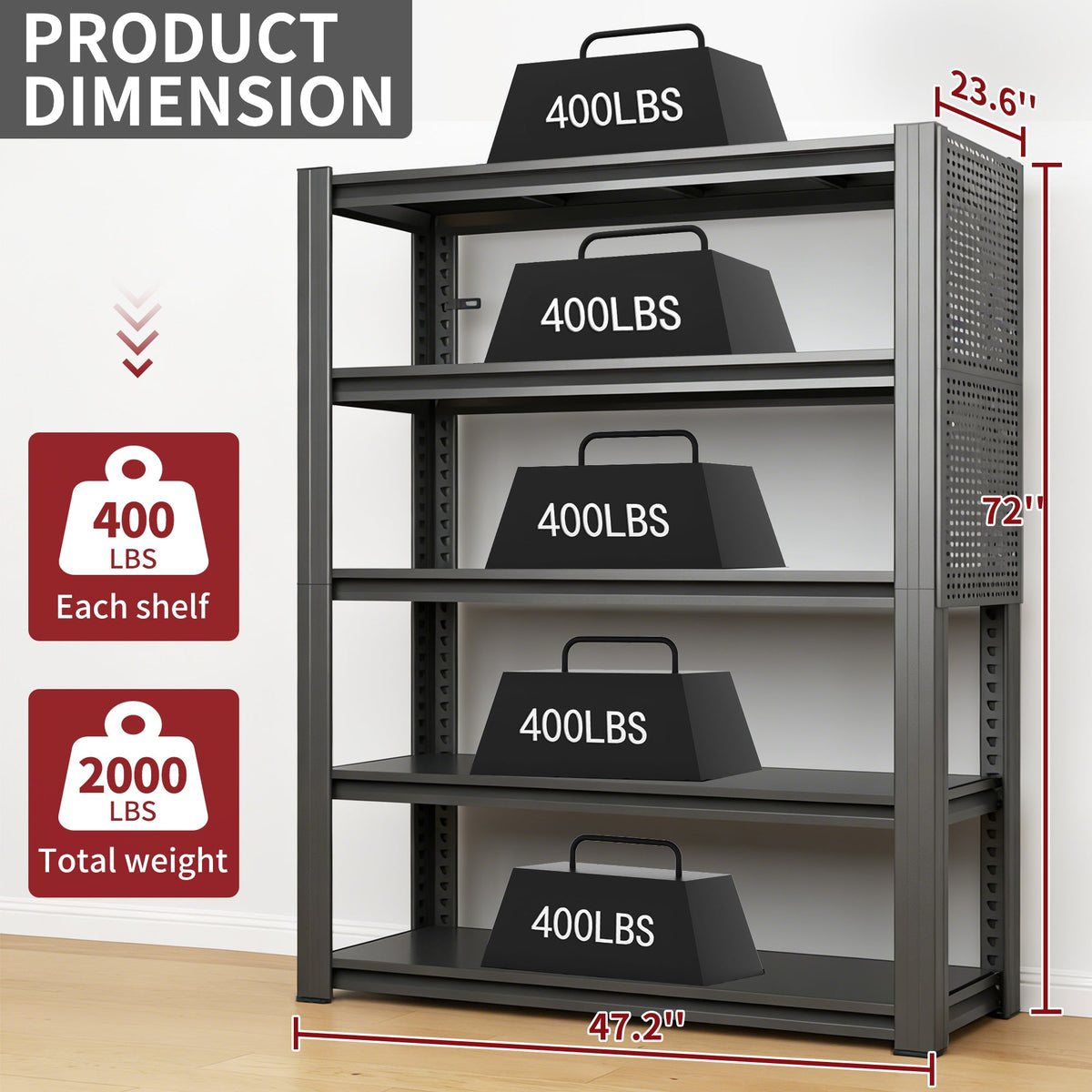 72" Heavy-Duty 5-Tier Adjustable Shelving Unit