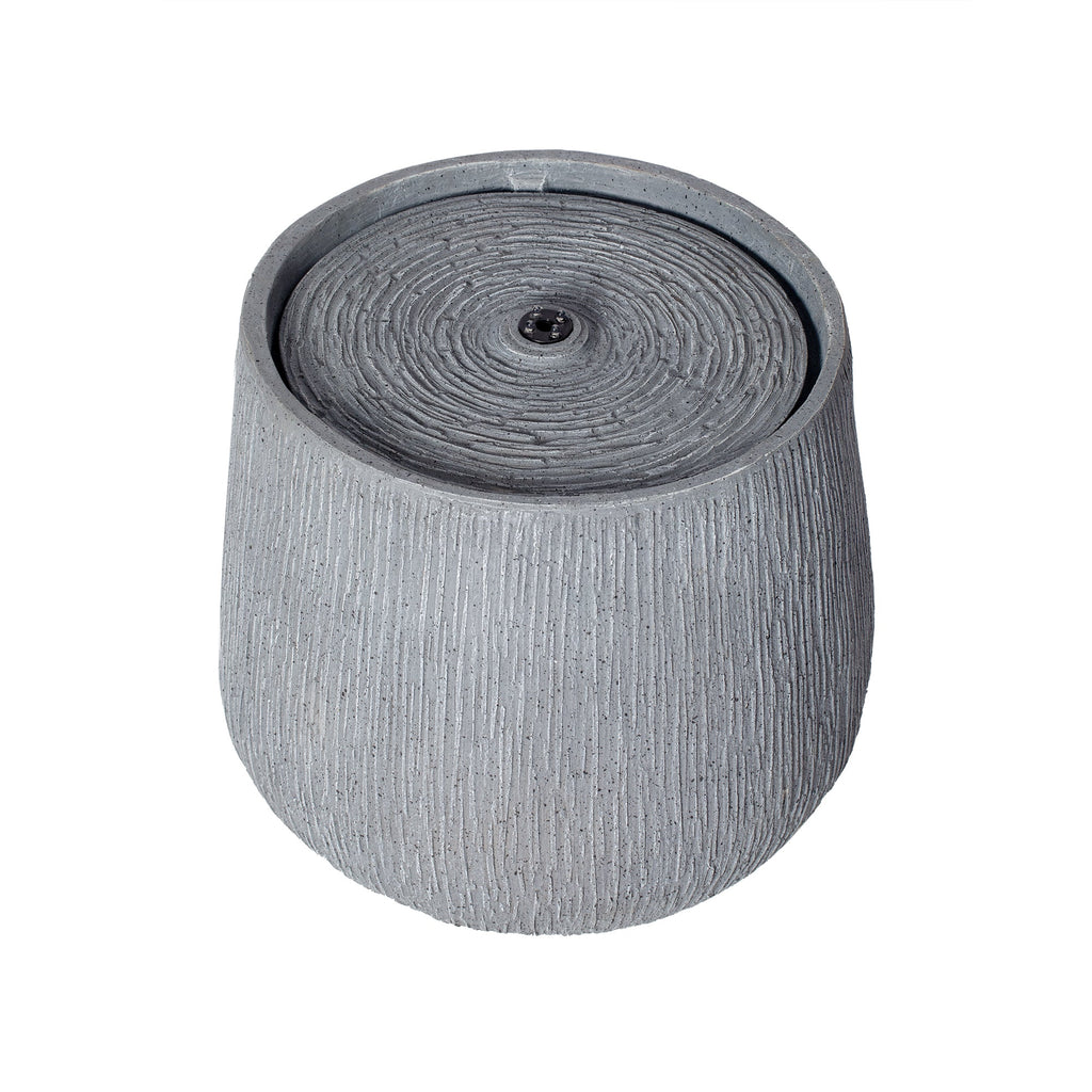 12.99"H Gray Bowl-Shaped Outdoor Fountain with LED Light