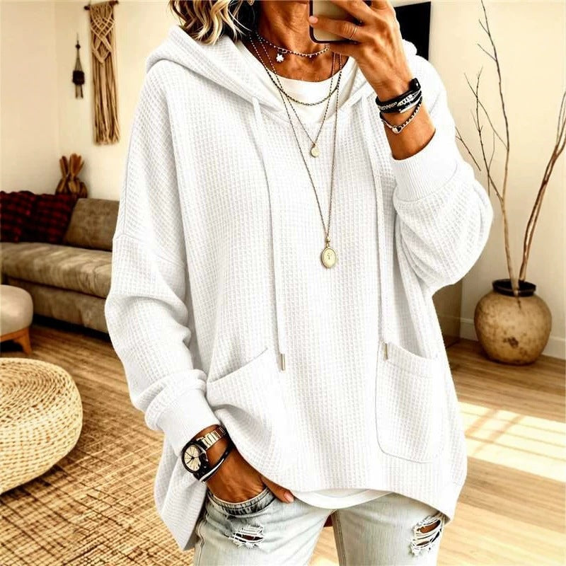 2026 European And American Women's Clothing Amazon Independent Station Waffe Loose Long Sleeve Hoodie Casual Hooded