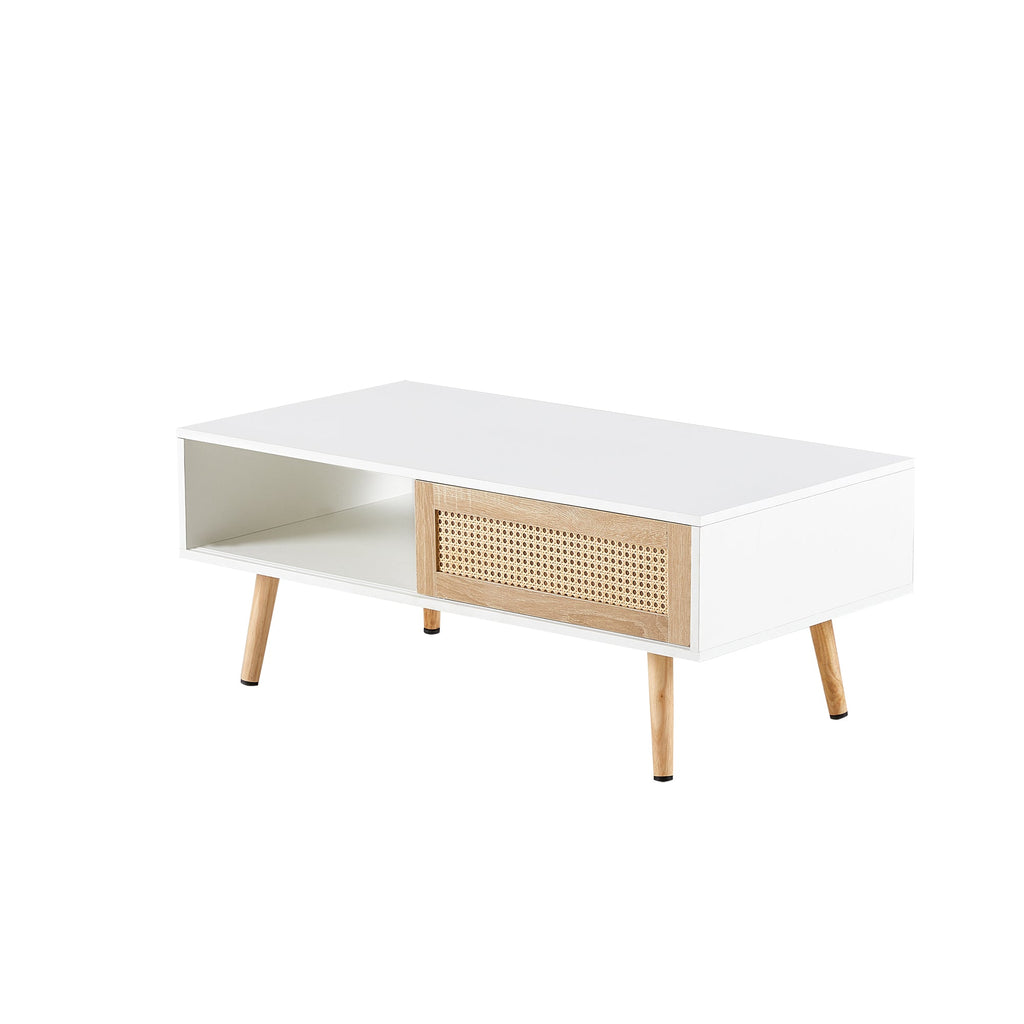 41.34" Rattan Coffee Table with Sliding Door Storage
