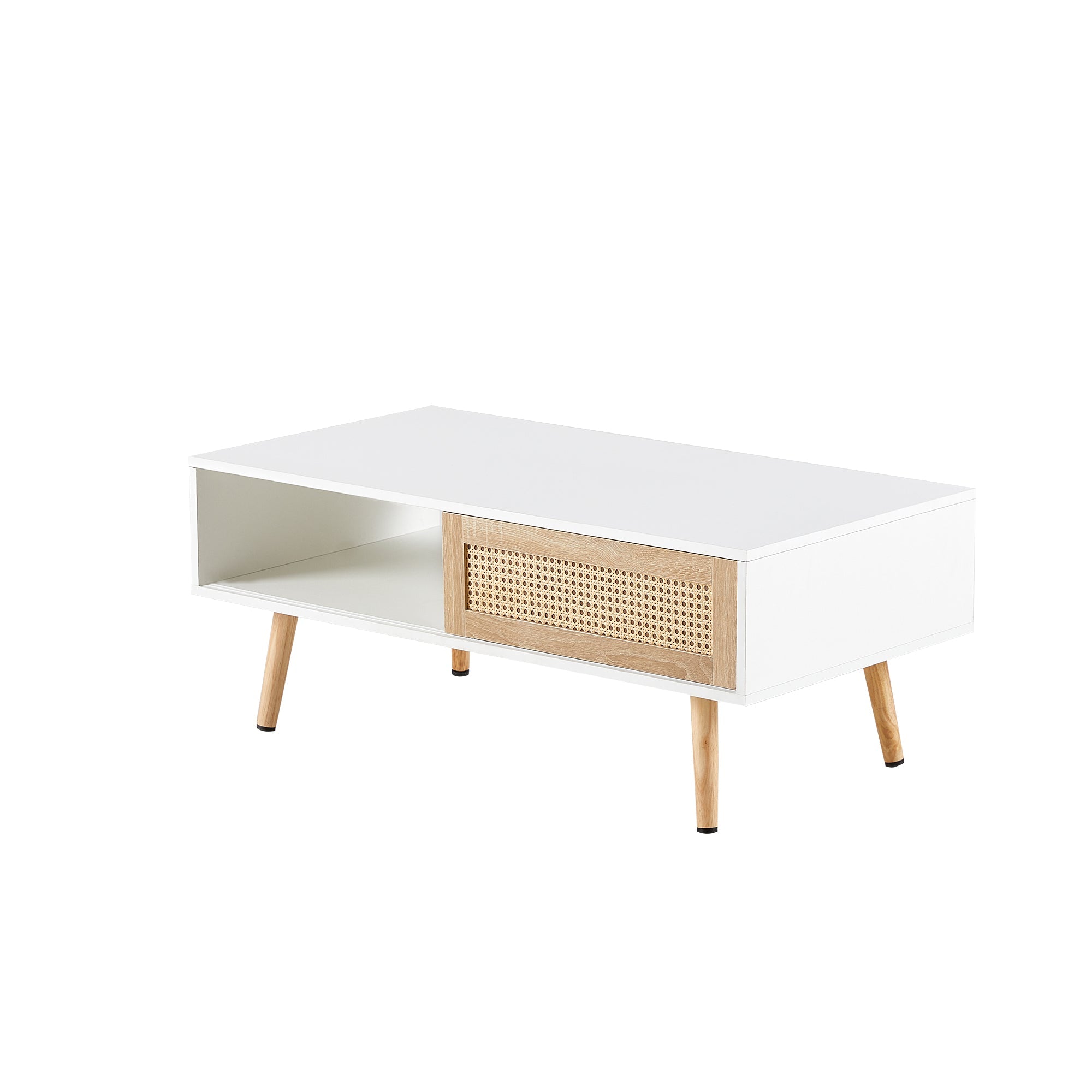 41.34" Rattan Coffee Table with Sliding Door Storage