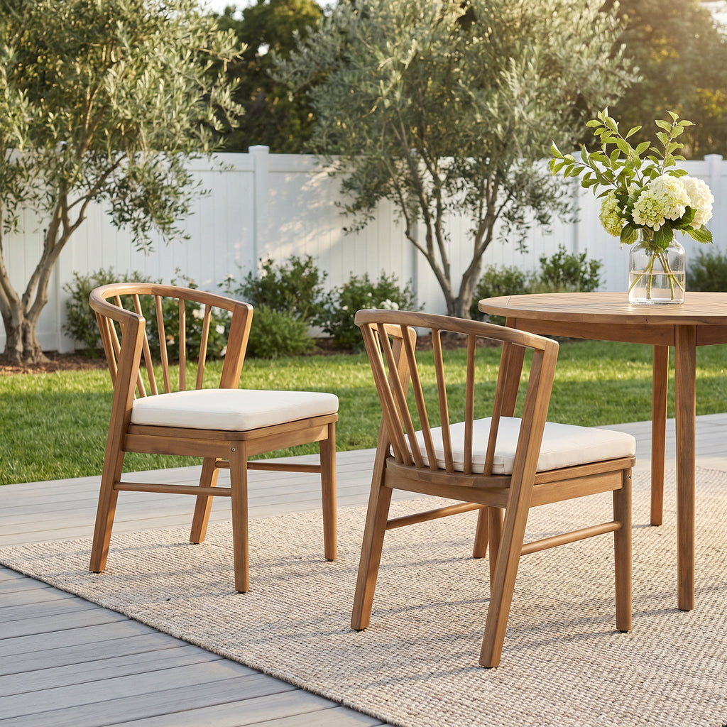 Outdoor Dining Chairs Set of 2 - Acacia Wood Patio Chairs