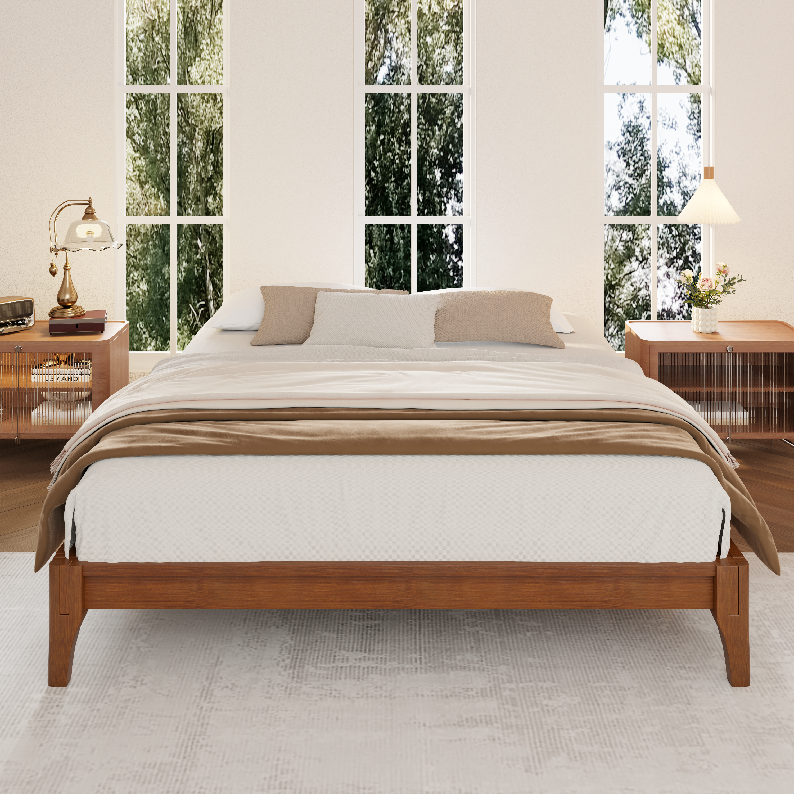 12 Inch Queen Size Solid Dry Bamboo Wood Platform Bed Frame