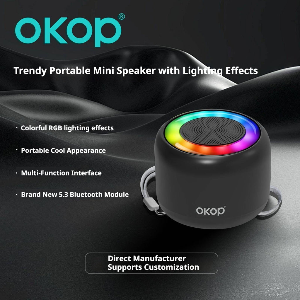 KP-826 Portable Mini Bluetooth Speaker Compact Outdoor Ready With Lanyard Ambient Light And Card Slot Factory Direct
