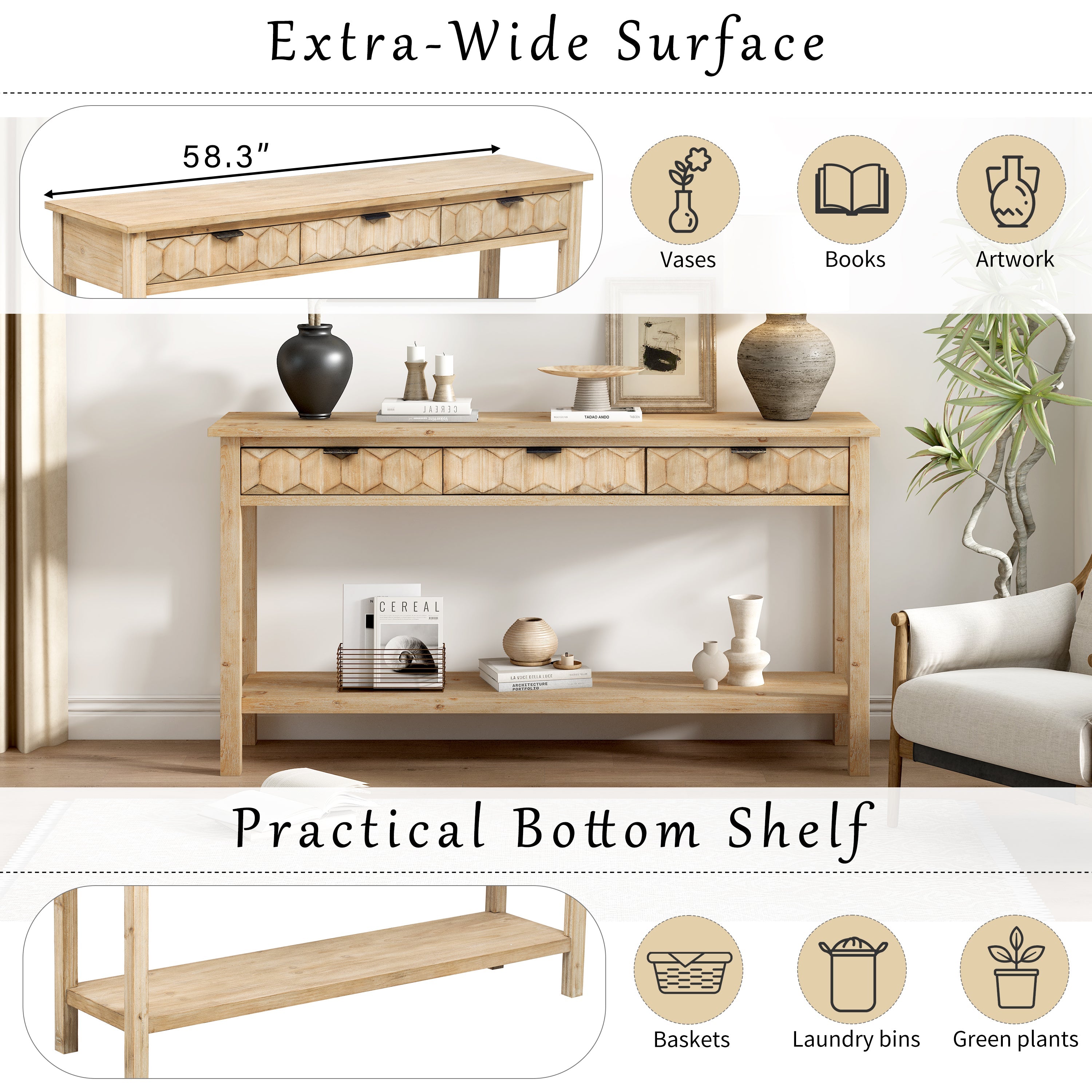 U_Style 58.3'' Fir Veneer Entryway Table