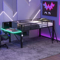 Gaming Mid Loft Bed With Desk & LED, Twin Size