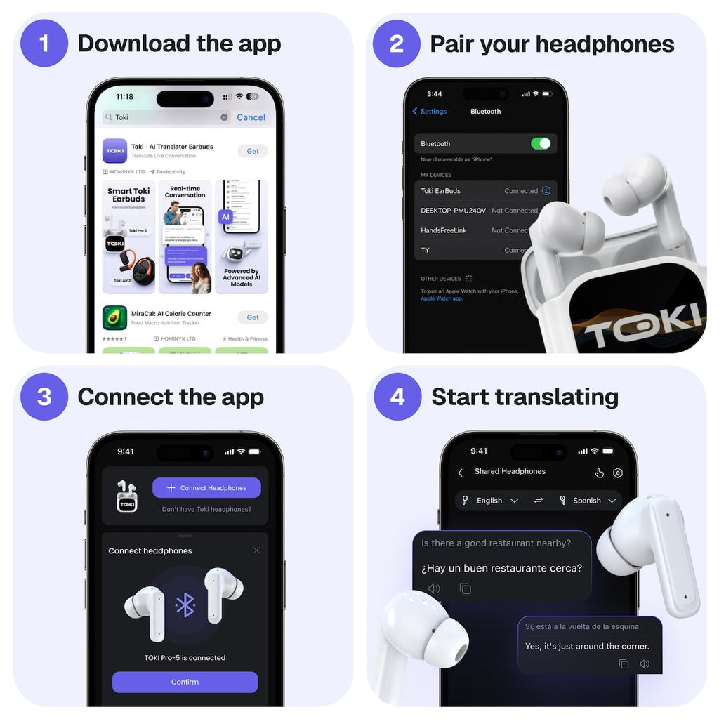 Toki Pro-5 AI Translation Earbuds With Smart LCD Charging Case