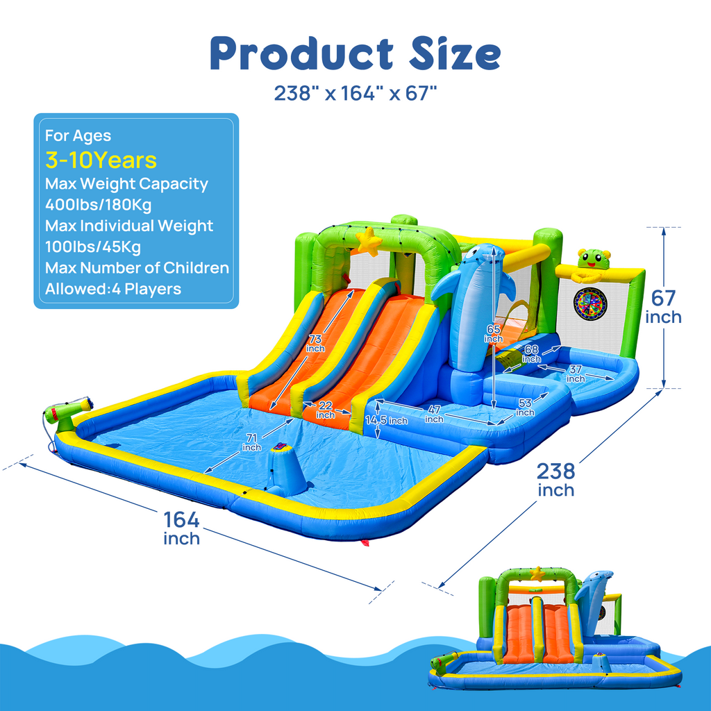 9 In 1 Inflatable Bounce House with Blower and Pool
