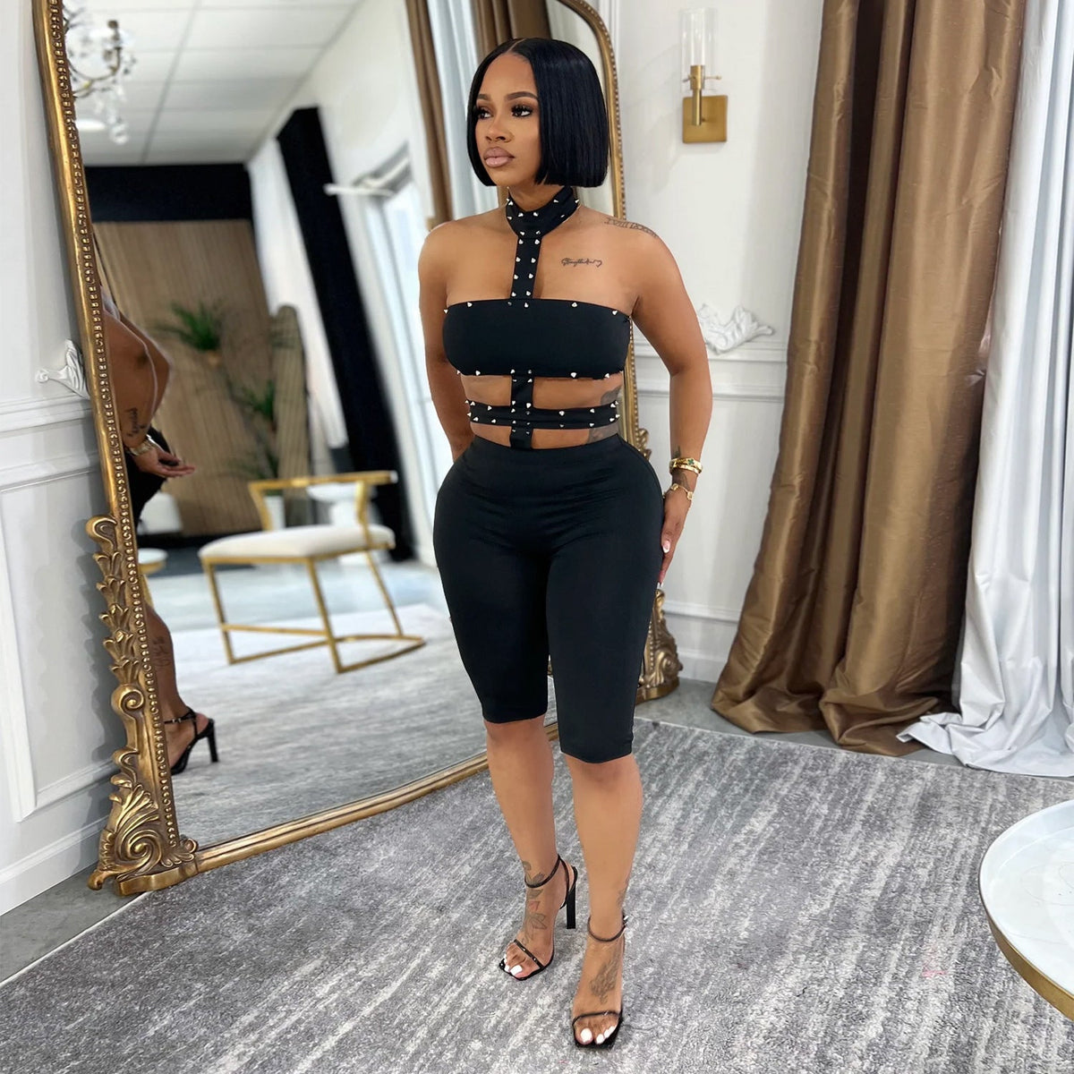 C7728 Cross-Border Aliexpress Amazon European And American Fashion Women's Clothing Sexy Off-Shoulder Beaded Halter Neck Solid Color Jumpsuit