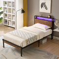 Twin Size Metal Platform Bed Frame with Wooden Headboard