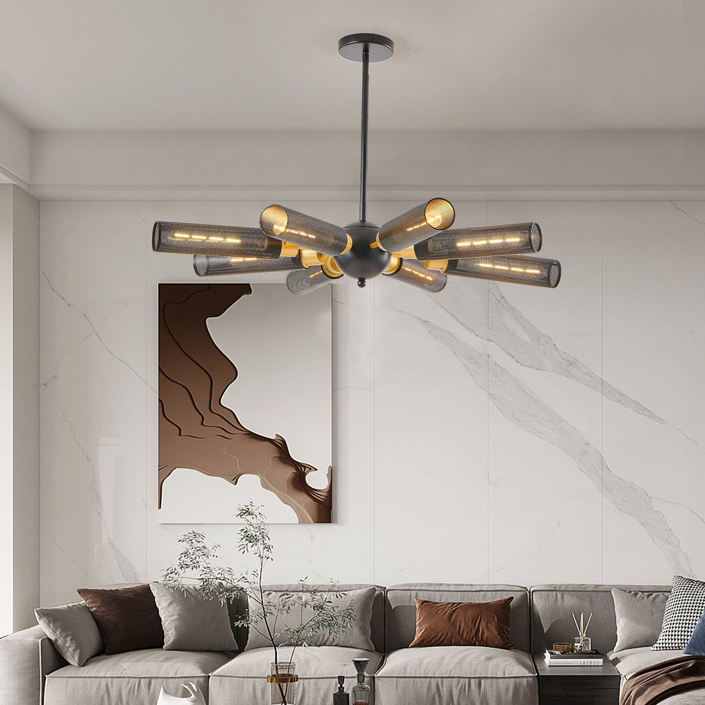 34" Modern Industrial Sputnik Chandelier, 8-Light