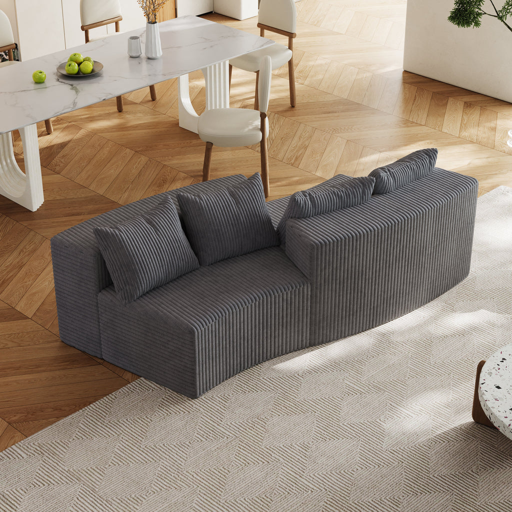 Corduroy Curved Sectional Sofa with Four Pillows