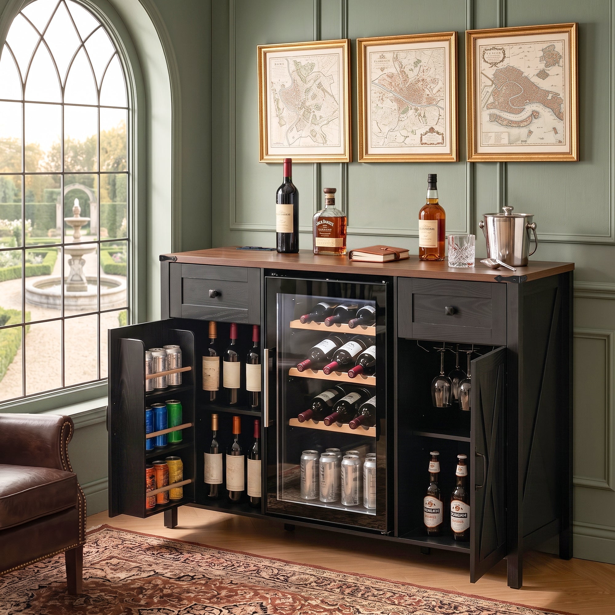 K&K 53.2" Farmhouse Fridge Cabinet
