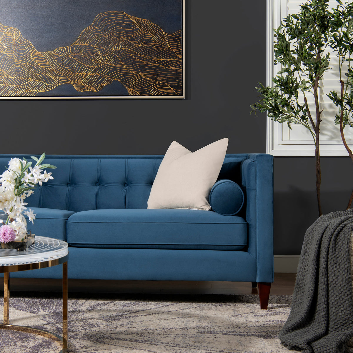 Jack 84" Modern Tuxedo Tufted Sofa, Satin