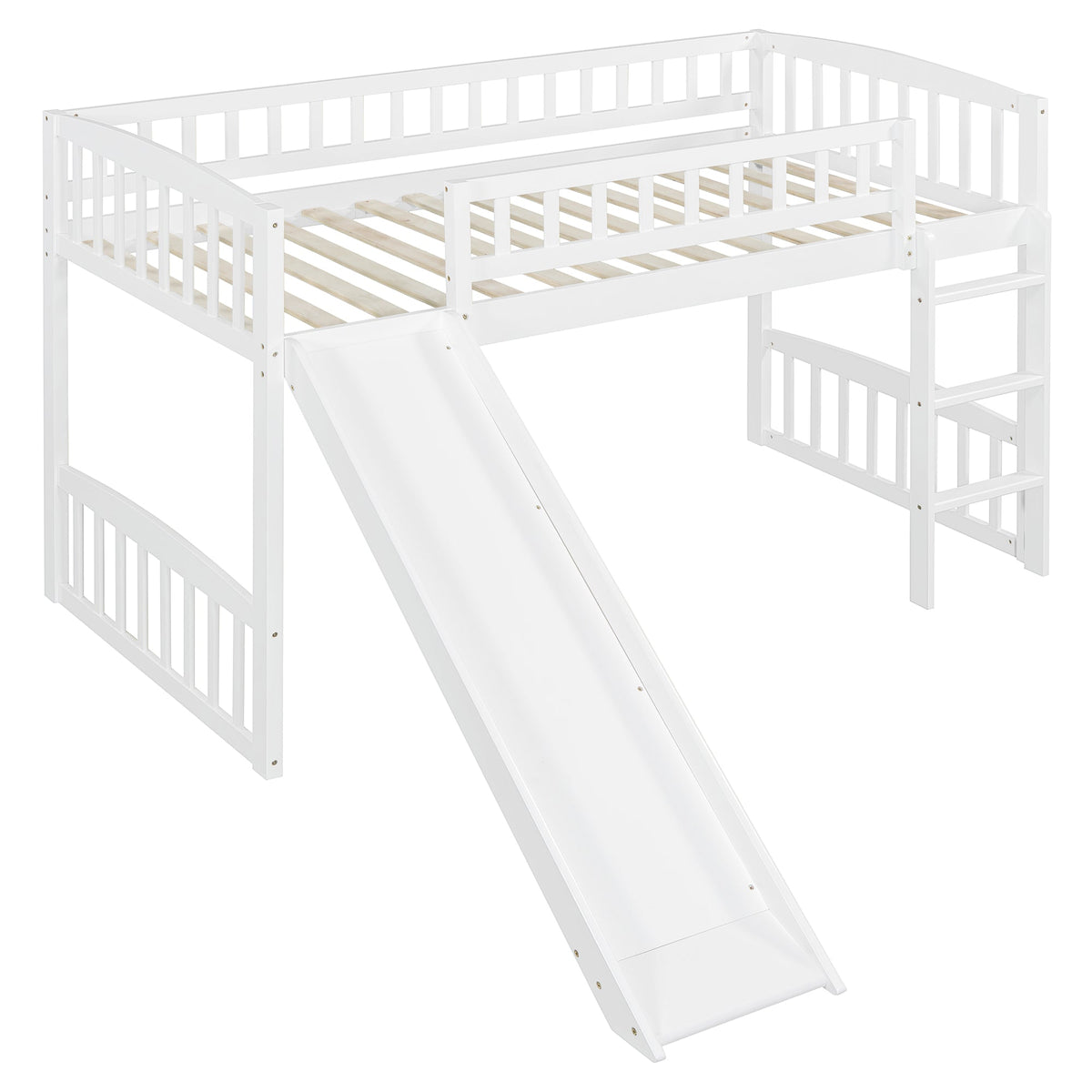 Twin Size Loft Bed With Slide And Ladder - White