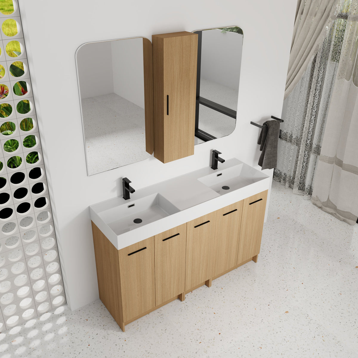 60" Double Sink Bathroom Vanity Set with Tall Cabinet
