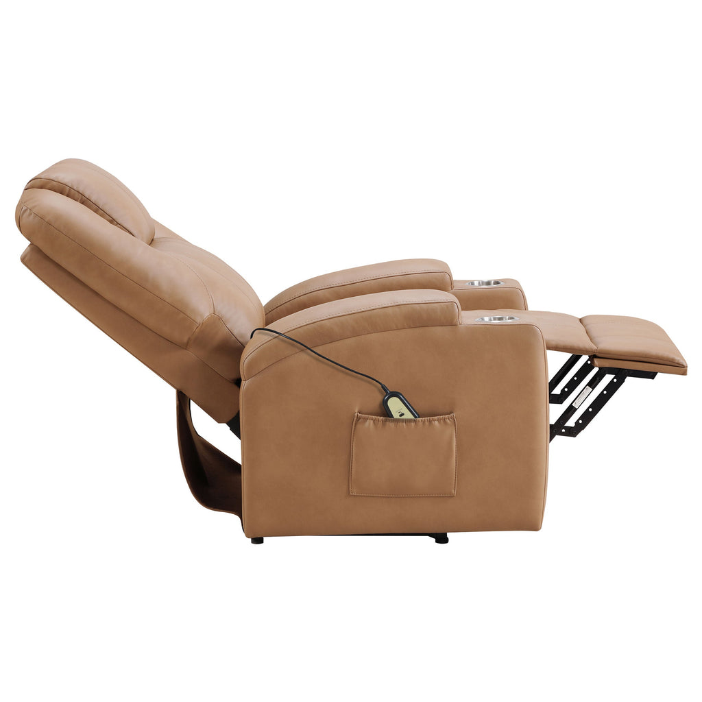 Macklin Camel Upholstered Power Lift Massage Recliner